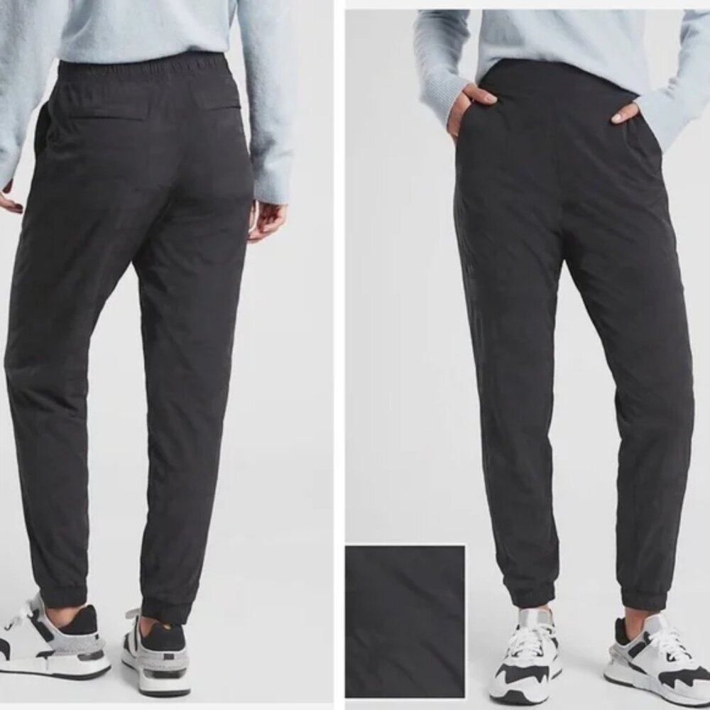 ATHLETA Brooklyn Lined Camo Jogger Pants Womens 10‎ Black Gray Fleece Athletic